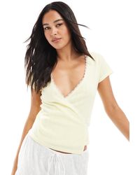 Miss Selfridge - Pointelle Lace Trim Wrap Top - Lyst