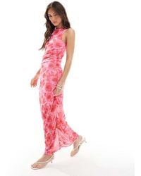 Pieces - Vestito Midi Con Arricciature E Stampa Vivace A Fiori - Lyst