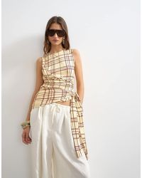 TOPSHOP - Check Wrap Drape Tank With Tie - Lyst