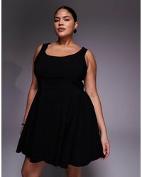 ASOS - Asos Design Curve Bengaline Scoop Neck Structured Flippy Mini Dress - Lyst
