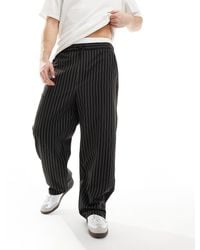 Bershka - Wide Leg Stripe Tailored Pants With Boxer Detail - Lyst
