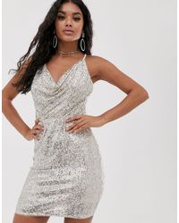 tfnc sequin shift dress in multi silver