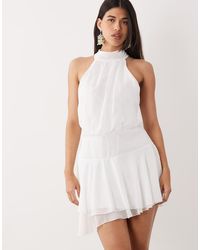 Fashionkilla - Exclusive Chiffon Halterneck Foldover Detail Ruffle Skirt Mini Dress - Lyst