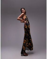 TOPSHOP - Maxi-Jurk Met Halternek En Grote Bloemenprint - Lyst