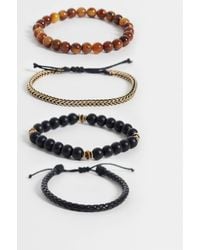 ASOS - – 4er-pack armbänder mit perlenkette aus tigerauge und geflochtenes kunstleder - Lyst