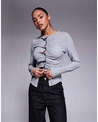 ASOS - Maglietta A Maniche Lunghe Grigio Argento Testurizzato Con Bottoni - Lyst