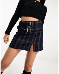 ASOS - Mini-jupe à carreaux avec double ceinture et ourlet cranté - Lyst