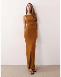 ASOS - Draped Open Back Trim Detail Linen Look Maxi Dress - Lyst