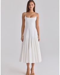 House Of Cb - Vionne Pleated Cotton Godet Midi Dress - Lyst