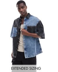 ASOS - Camicia di jeans a maniche corte oversize color block blu slavato e nera - Lyst