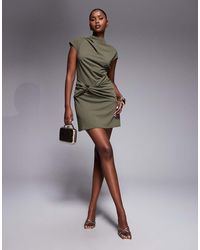 ASOS - Ruched High Neck Cap Sleeve Mini Dress With Wrap Trim Detail - Lyst