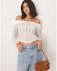ASOS - Lace Off The Shoulder Long Sleeve Top With Tie Detail - Lyst