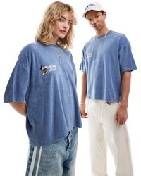 ASOS - Camiseta azul lavado unisex extragrande con estampado - Lyst