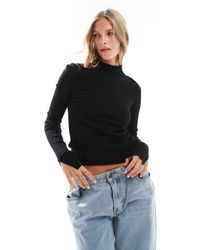 Miss Selfridge - Doorschijnende Gebreide Top Met Hoge Hals En Lange Mouwen - Lyst