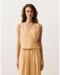 Oysho - 100% Linen Square Neck Crossover Tie Top - Lyst