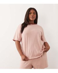 ASOS - Asos Design Curve Slubby Cotton Oversized Tee And Shorts Set With Contrast Neck Binding - Lyst