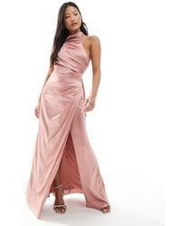 TFNC London - Bridesmaid Satin High Neck Maxi Dress With Bow Back - Lyst