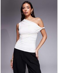 ASOS - Polyamide Ruched Twist Side Cut Away Draped Top - Lyst