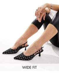 ASOS - Wide Fit Strut Slingback Kitten Heeled Shoes - Lyst