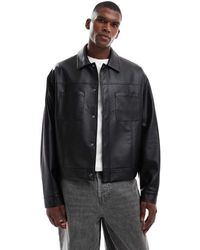 ASOS - Chaqueta Harrington Negra De Cuero Sintético De - Lyst