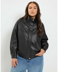 Yours Clothing - Faux Leather Funnel Neck Jacket - Lyst