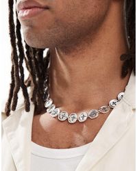 ASOS - Collana A Catenina Argentata Effetto Vissuto Con Maglie Effetto Fuso A Forma Di Bottone - Lyst