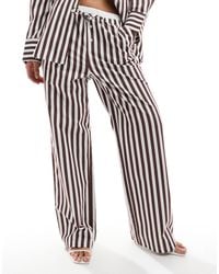 4th & Reckless - – braun gestreifte baumwoll-hose mit weitem bein und boxer-taillenbund mit schnürung, kombiteil - Lyst