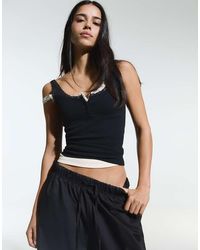 Bershka - Lace Henley Strap Top - Lyst