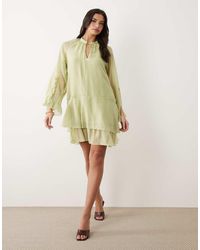 Y.A.S - Tie Front Long Sleeve Boho Mini Dress - Lyst