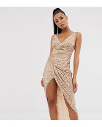 TFNC London Wrap Front Sequin Maxi Dress In Rose Gold - Metallic