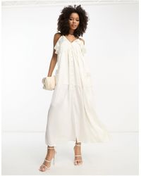 ASOS - Satin Strappy Smock Midi Dress With Tier Hem And Button Front - Lyst