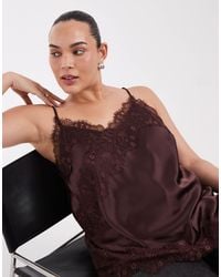 ONLY - Asymm Lace Hem Satin Cami Top - Lyst