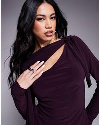 ASOS - Top A Maniche Lunghe Aderente Color Ribes Nero Con Laccetto - Lyst