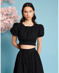 Sister Jane - Puff Sleeve Jacquard Crop Top Co-ord - Lyst
