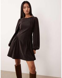 ASOS - Cord Blouson Long Sleeve Waisted Detail Mini Dress - Lyst