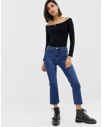 ASOS Top negro con escote Bardot y manga larga