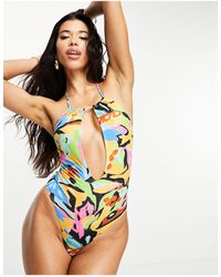 ASOS - Cut Out Halter Neck Swimsuit With Super High Leg - Lyst