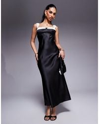 Princess Polly - Satin Contrast Strap Detail Bow Front Maxi Dress - Lyst