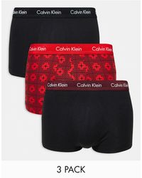 Calvin Klein - Confezione da 3 boxer aderenti a vita bassa rossi e neri con fascia - Lyst