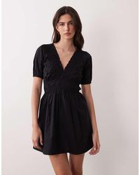 Nobody's Child - Madison Puff Sleeve Shirred Cotton Mini Dress - Lyst