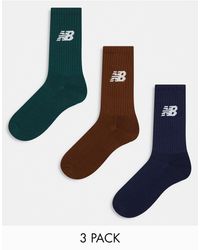 New Balance - Confezione da 3 paia di calzini sportivi kaki, blu navy e marroni con logo - Lyst