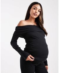 ASOS - Asos design maternity - top d'ensemble côtelé à manches longues et encolure bardot - Lyst