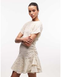 ASOS - Short Sleeve Mini Dress With Ruching Tie Waist Detail - Lyst