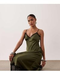 New Look - Contrast Lace Trim Strappy Satin Midi Dress - Lyst