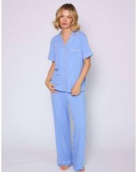 Loungeable - Rib Short Sleeve Traditional Shirt And Long Pant - Lyst