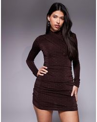Ruched & Ready - Removable Shoulder Pad Detail Sculpting High Neck Drape Front Hotfix Mini Dress - Lyst