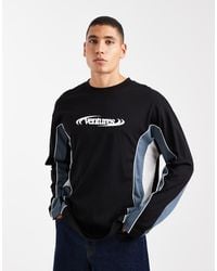 ASOS - Camiseta Negra Extragrande De Manga Larga Con Estampado Gráfico De Texto Y Diseño De Paneles Cosidos De - Lyst