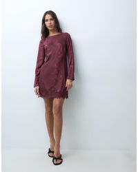 New Look - Long Flare Sleeve Lace Trim Jacquard Mini Dress - Lyst