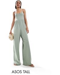 ASOS - Asos Design Tall Scoop Neck Strappy Wide Leg Jumpsuit - Lyst