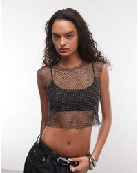 AllSaints - Calytric Diamante Sparkle Mesh Top - Lyst